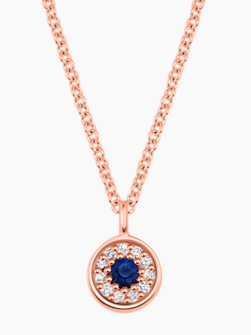 Baby Gold 14k Rose Gold Evil Eye 🧿 Necklace, sapphire and diamonds, 16”